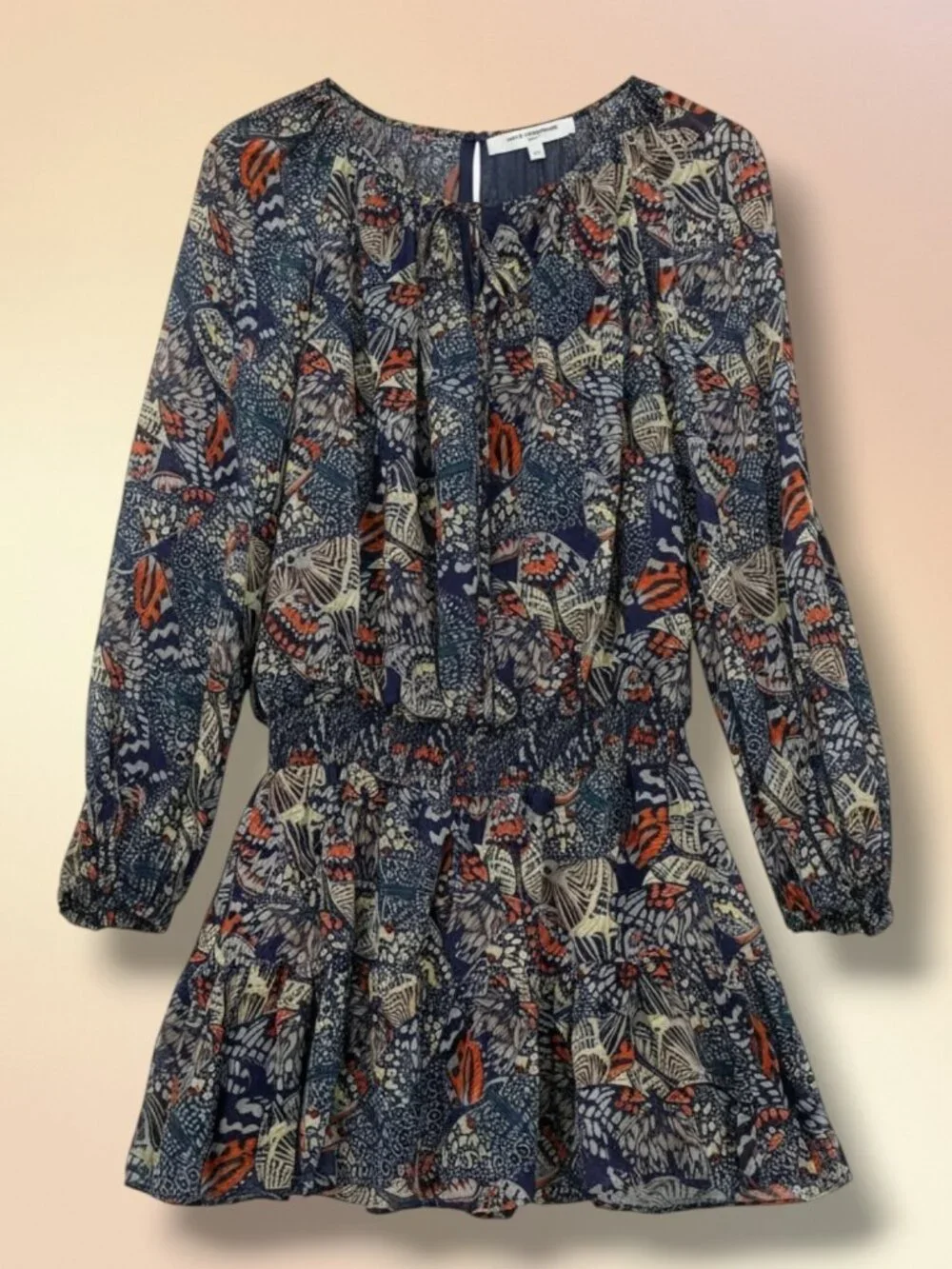 Amanda Uprichard Navy Whimsical Mushroom Butterfly Ruffle Romper S